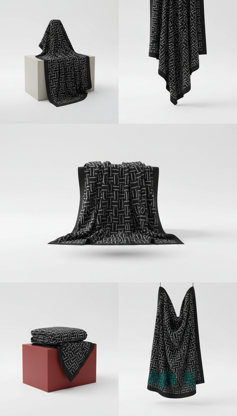 Ink Black Geometric Throw Blanket