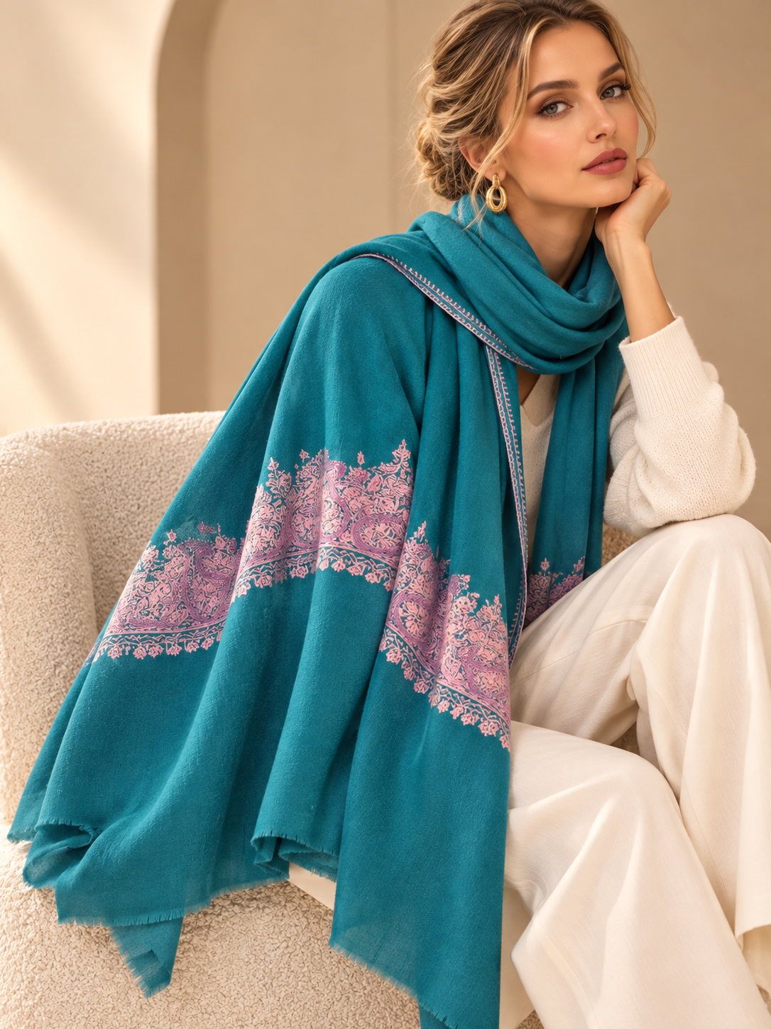 A lovely blue kashmiri embroidered shawl