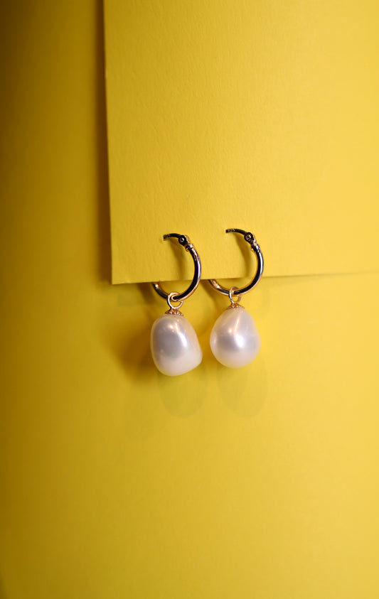 Small Hoop Baroque Pearl Earrings