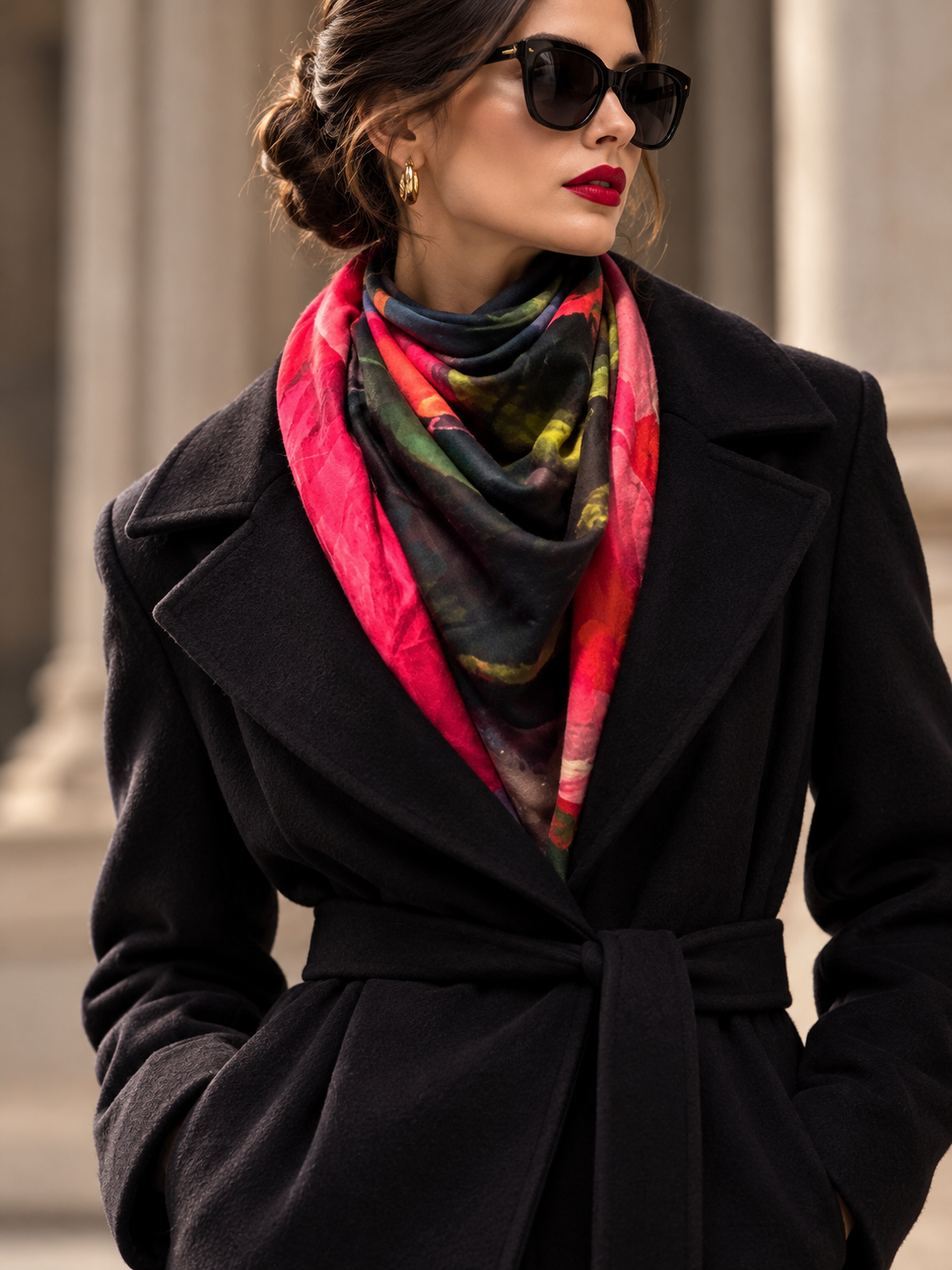 A beautiful cashmere shawl worn by model