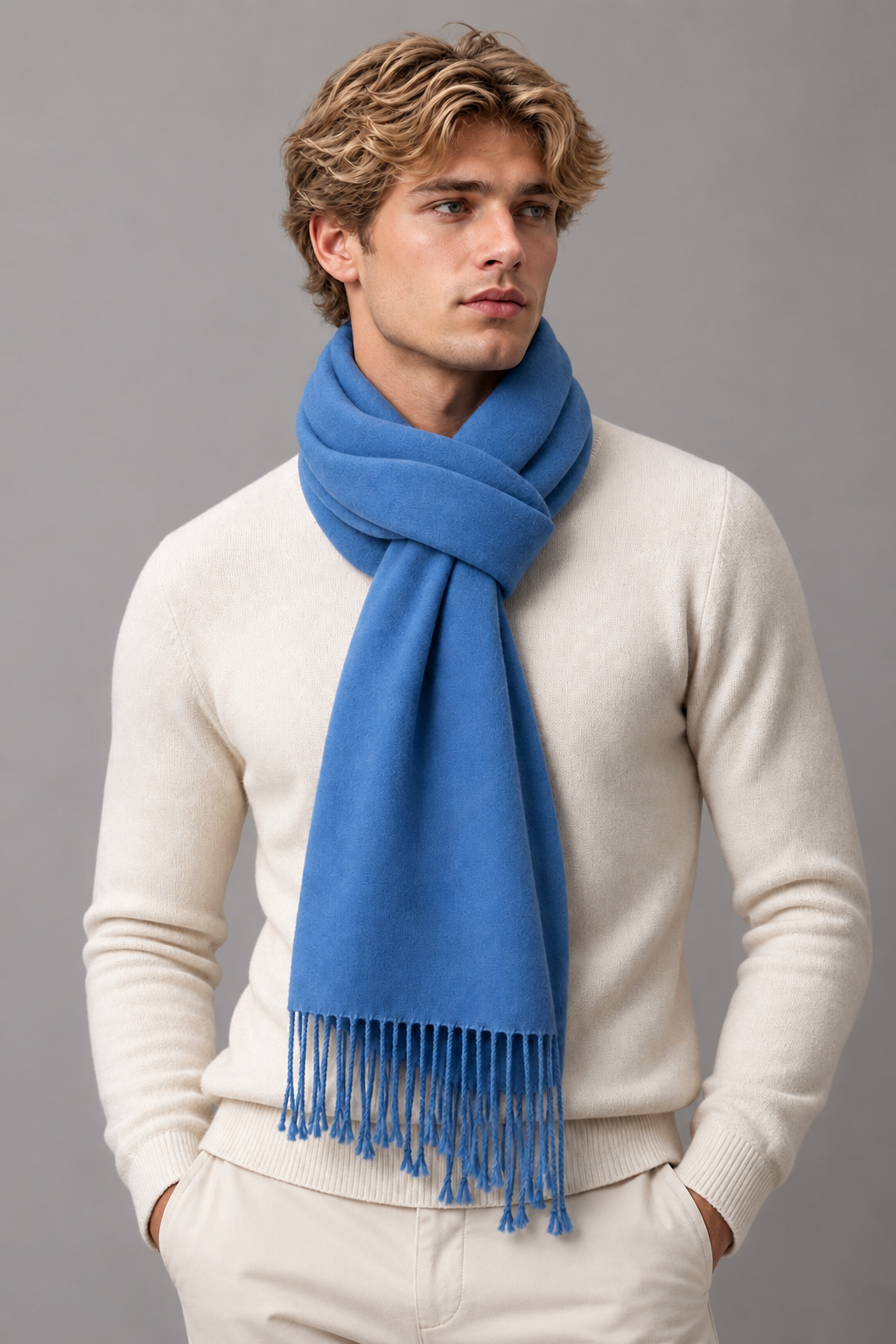 Blue Cashmere Men's Scarf