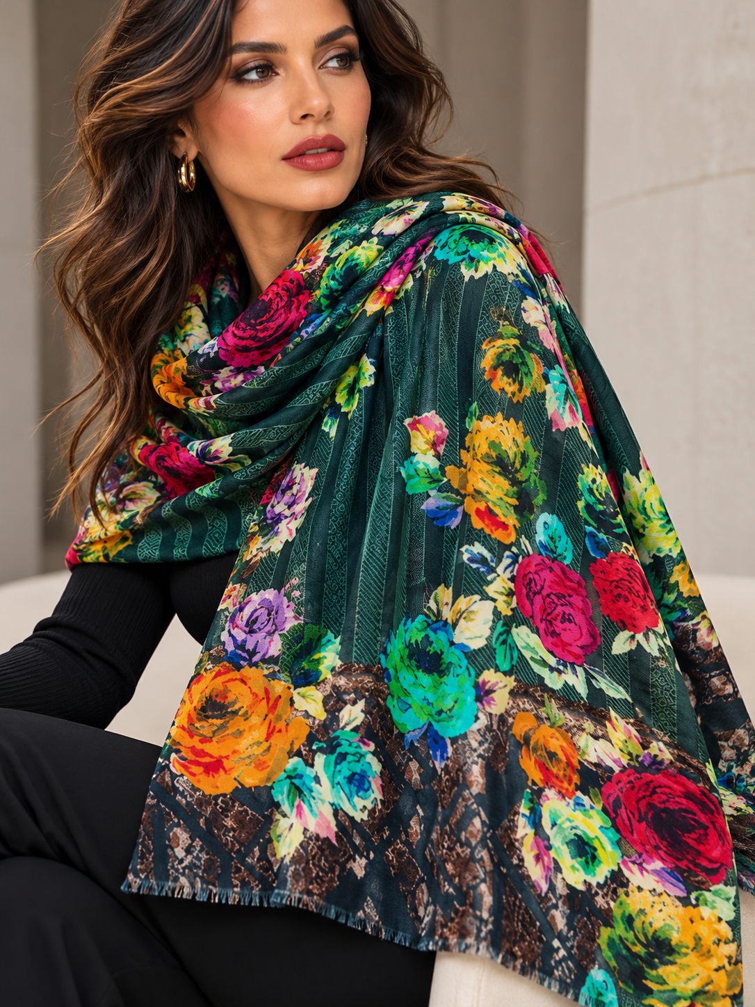 Midnight Garden Floral Scarf