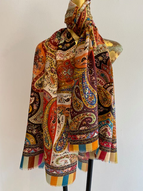 Wool Printed Paisley Shawl.