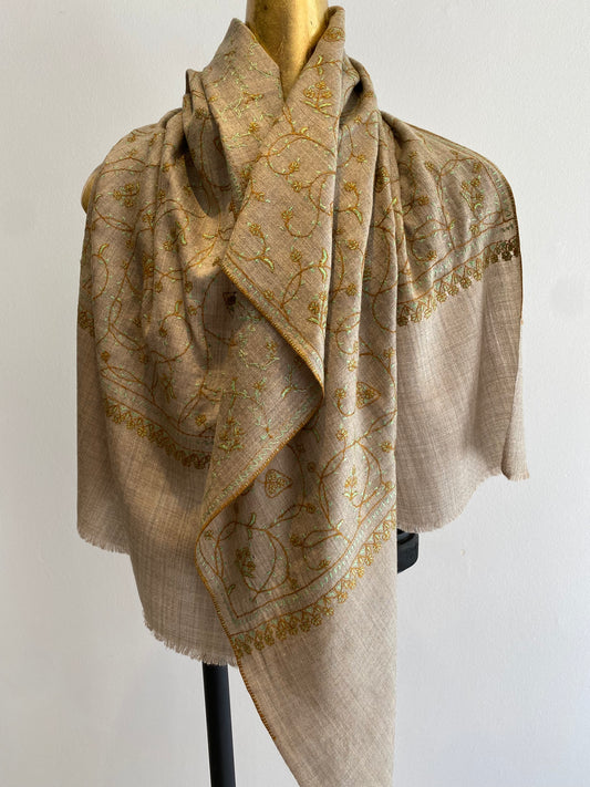 Kashmiri Shawl With All Over Embroidery - 50% Off