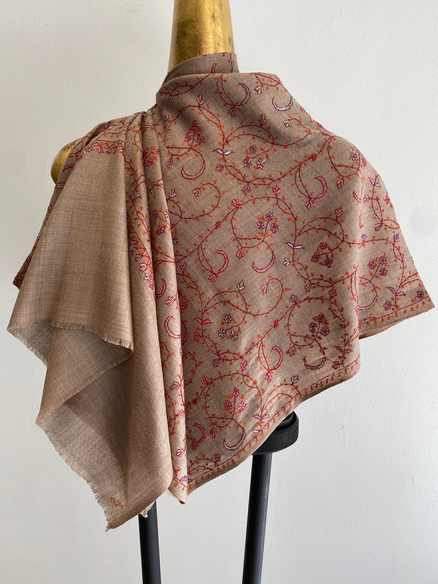 Kashmiri Shawl With All Over Embroidery - 50% Off