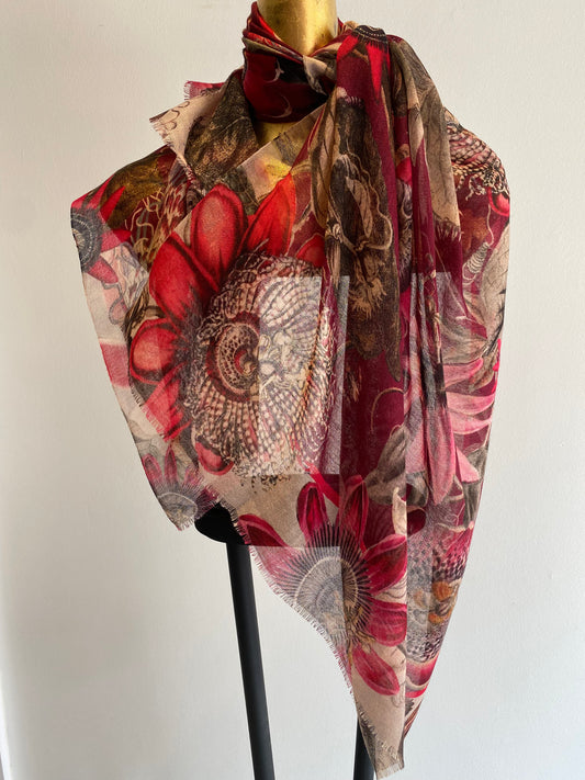 Floral Silk Wool Scarf.
