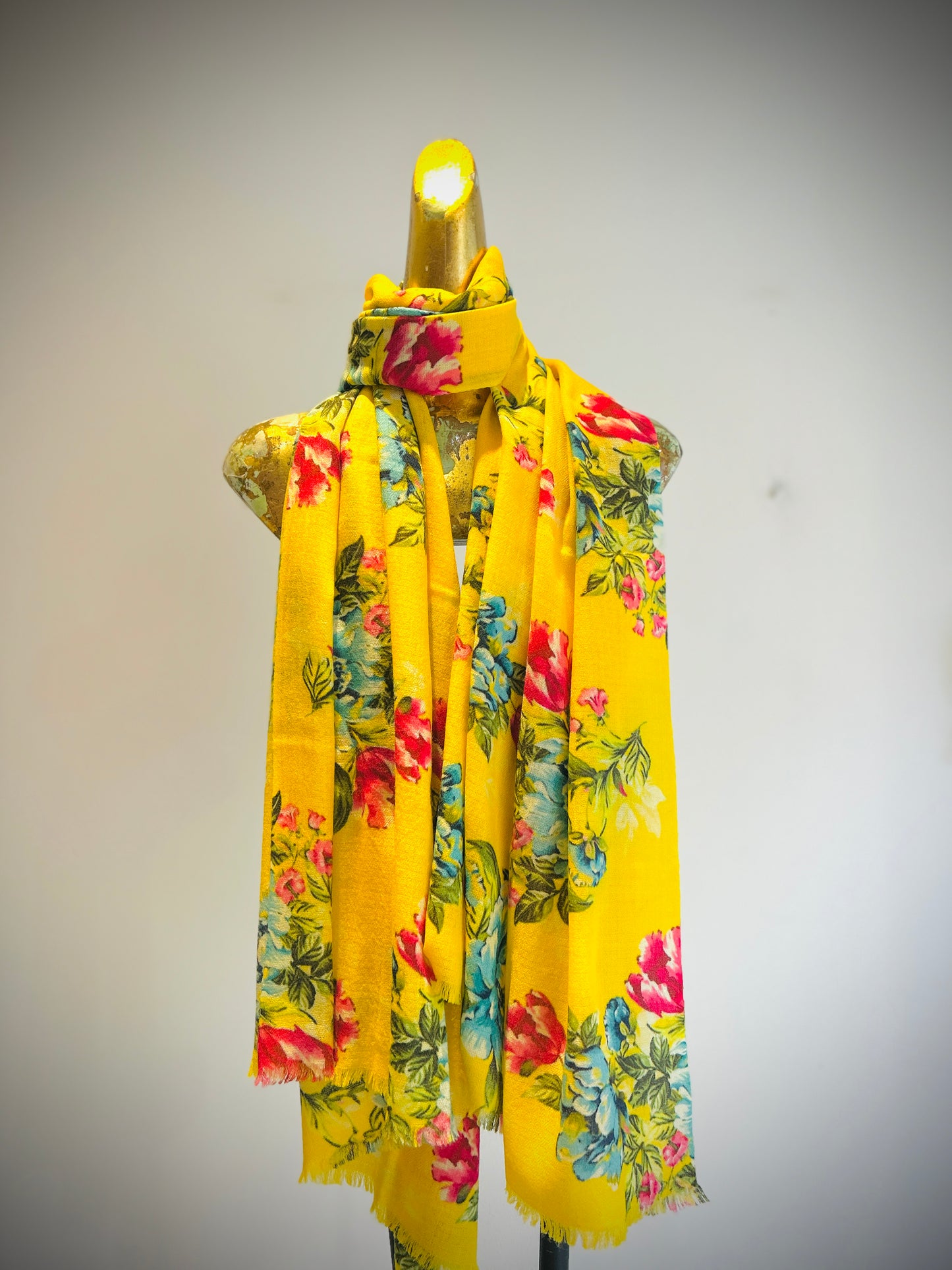 Merino Wool Silk Printed Shawl.