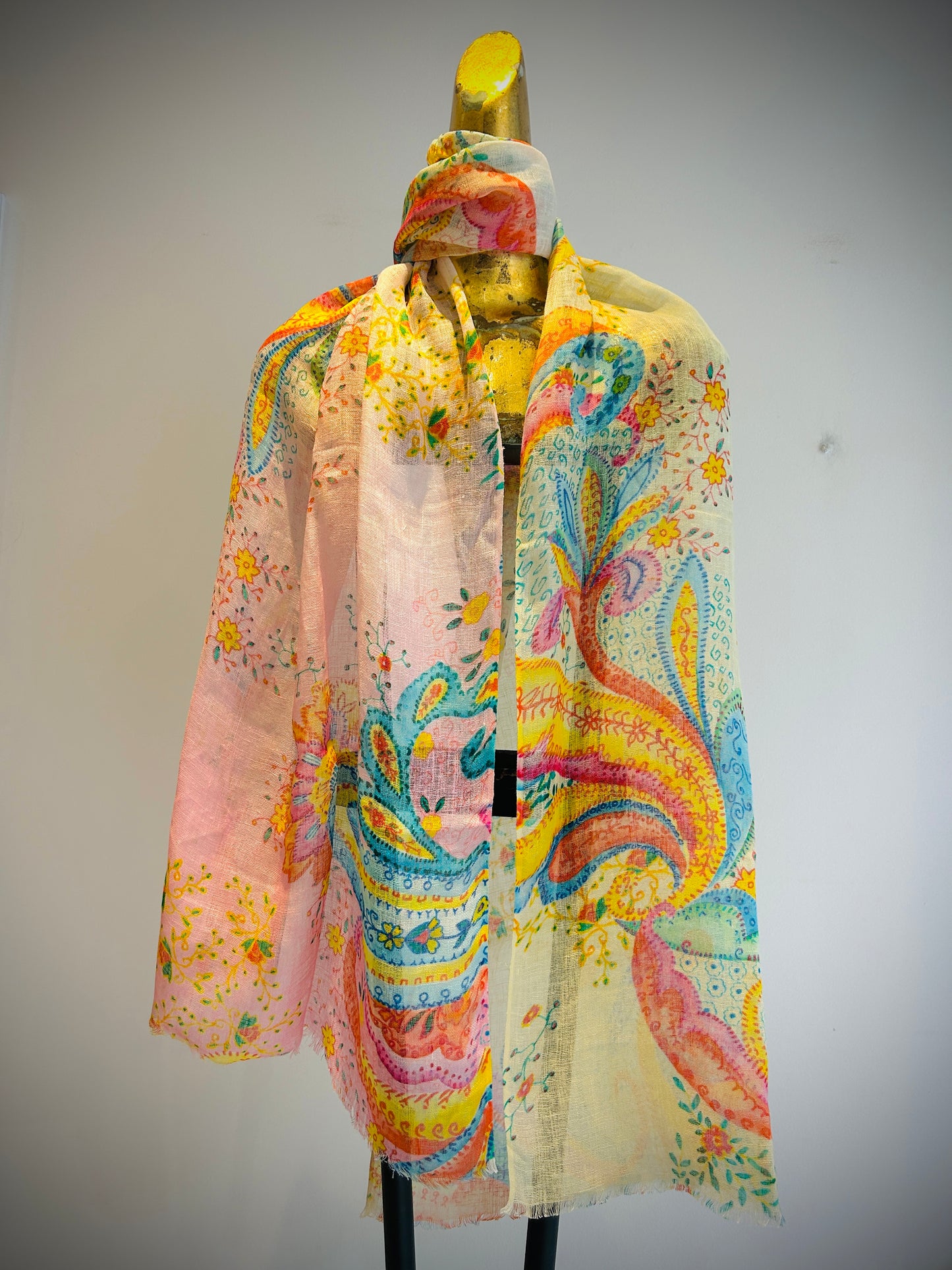 Linen scarf showing natural fabric drape and texture