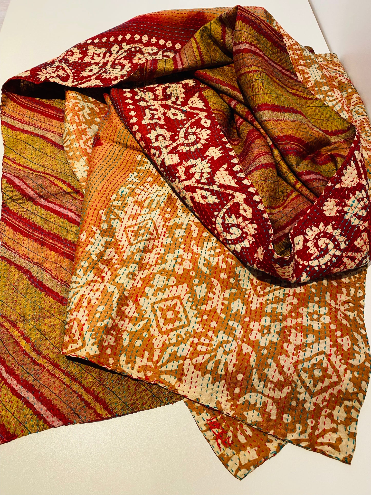 Hand Stitched Kantha Silk Scarf