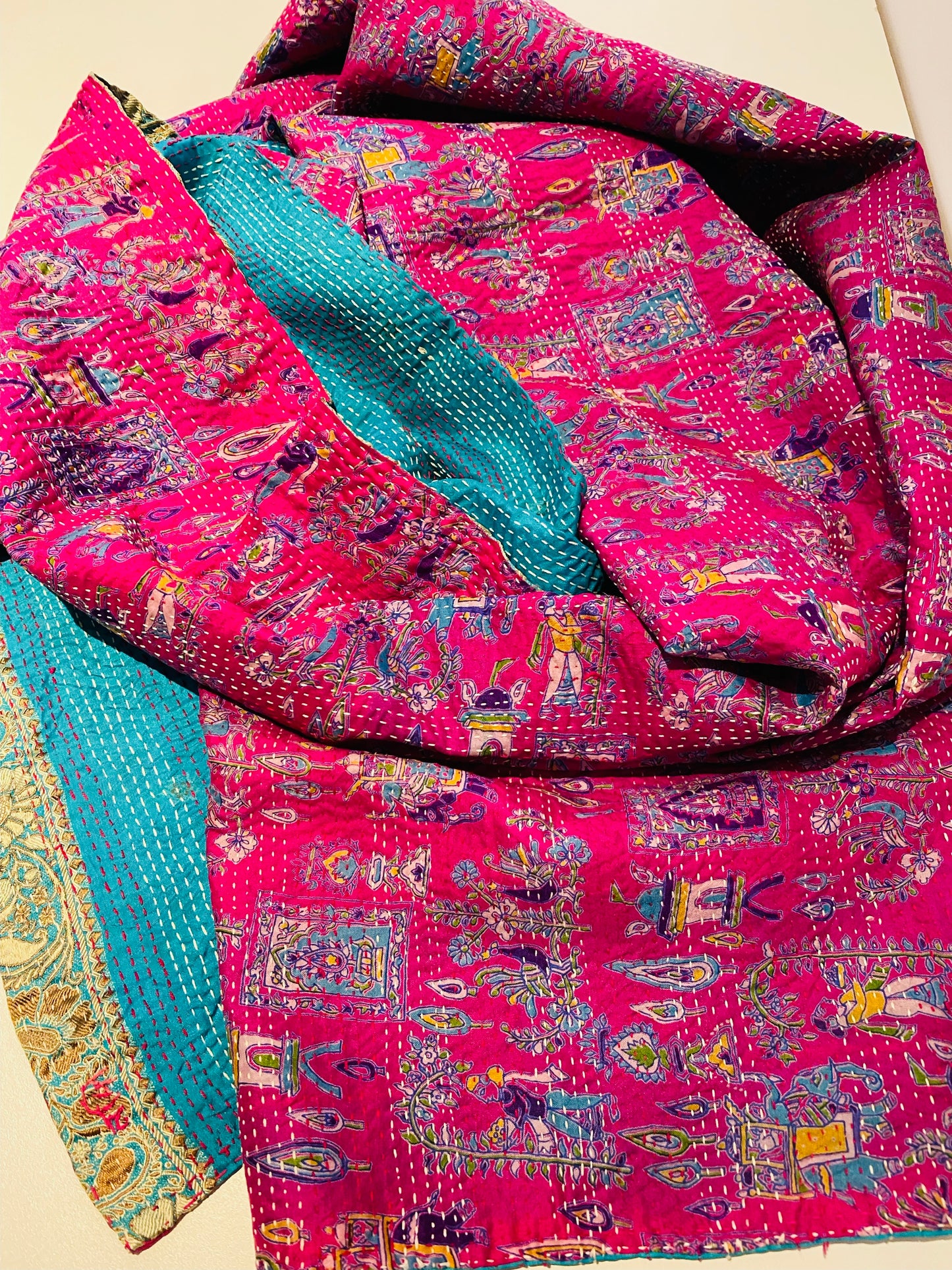 Hand Stitched Kantha Silk Scarf