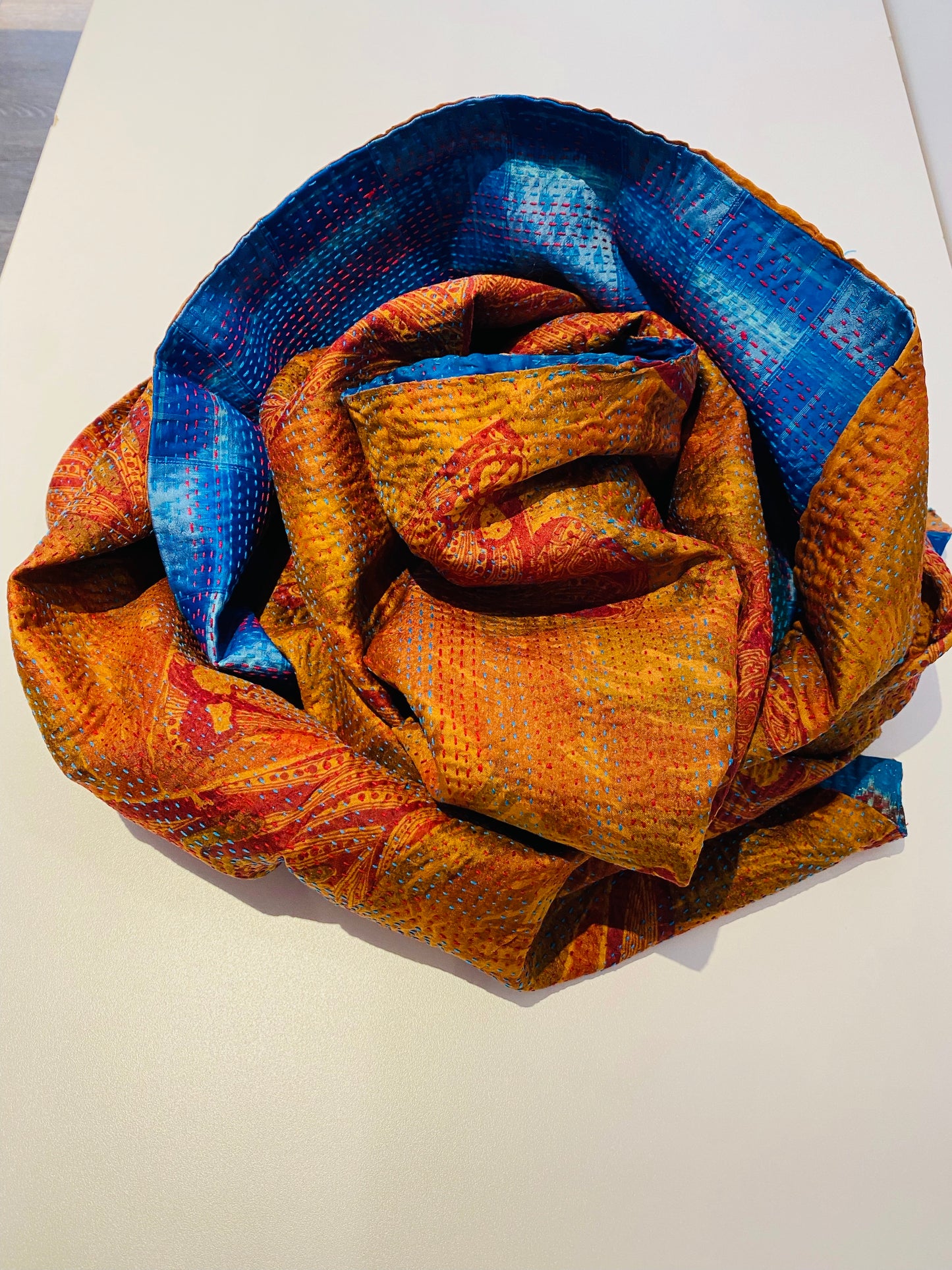 Hand Stitched Kantha Silk Scarf