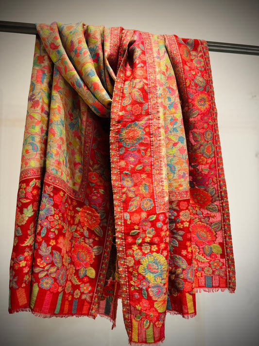 Hand Woven Wool Floral Shawl