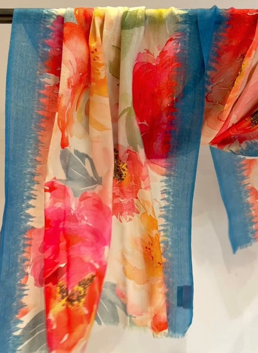 Floral scarf draped as shawl - 70cm x 190cm elegant wrap