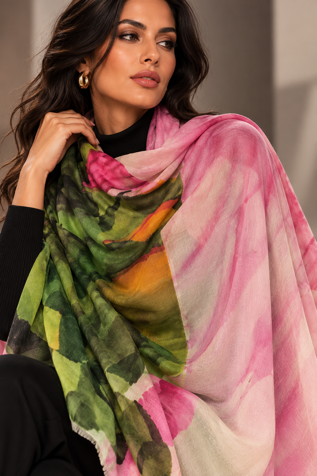Floral cashmere scarf