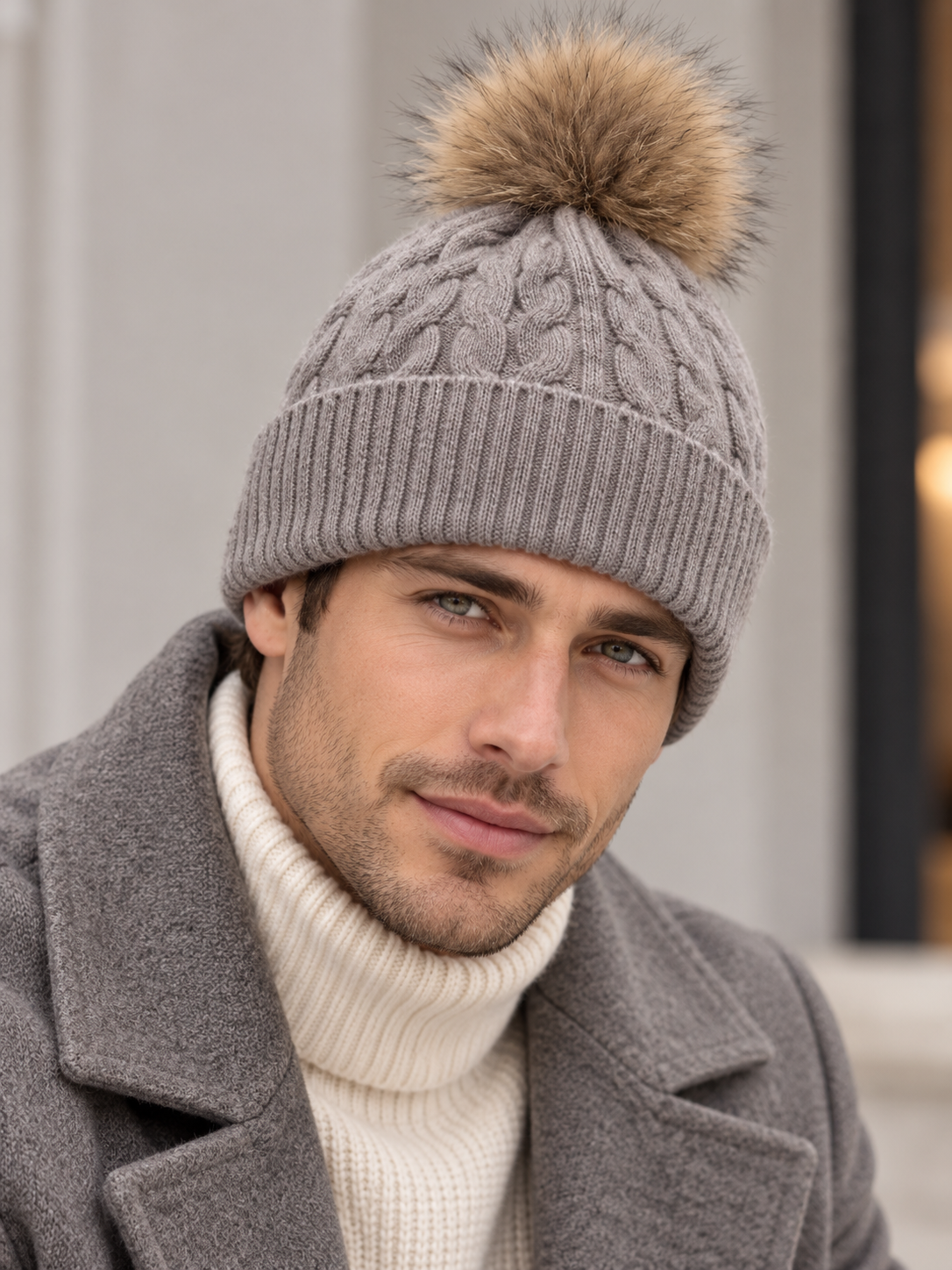 Gray mens cashmere hat