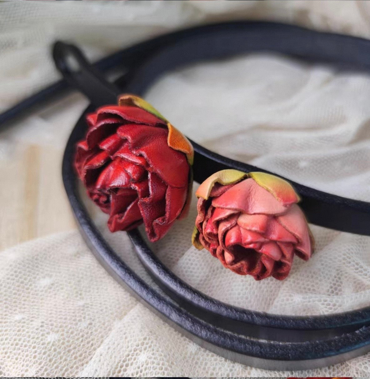 Floral leather belt