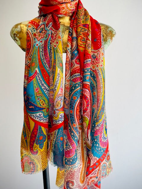 Floral Silk Wool Scarf.