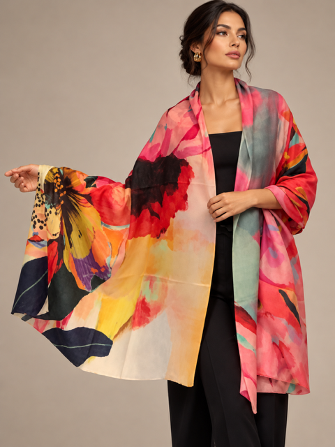 A burst of colour in cashmere scarf
