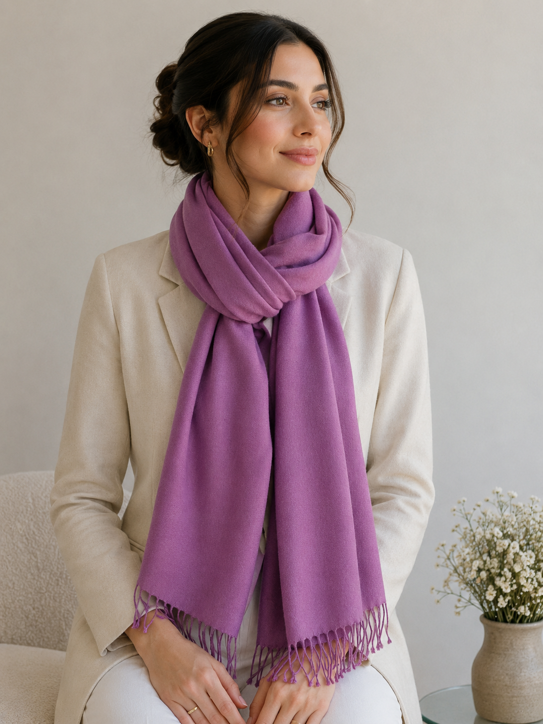Large silk scarf detail - premium silk texture and elegant drape