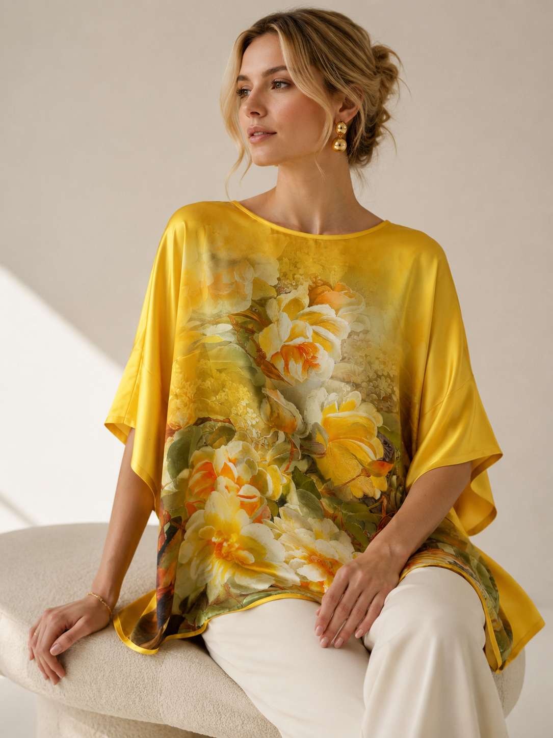 Yellow floral silk tunic