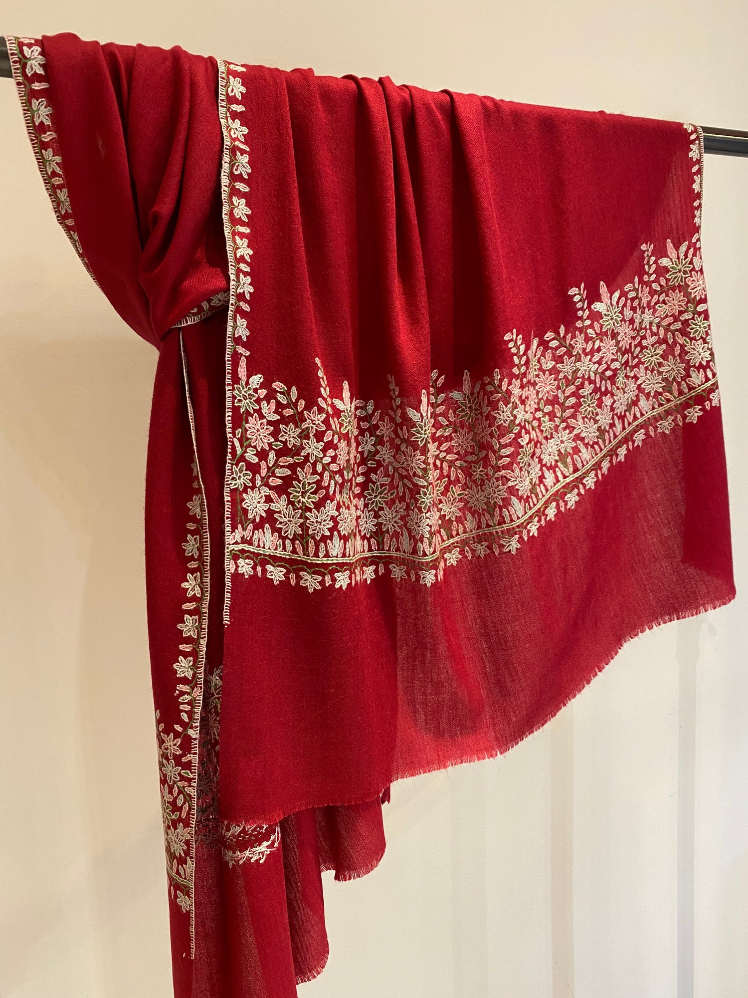 Hand-embroidered Kashmiri shawl - intricate cashmere luxury wrap
