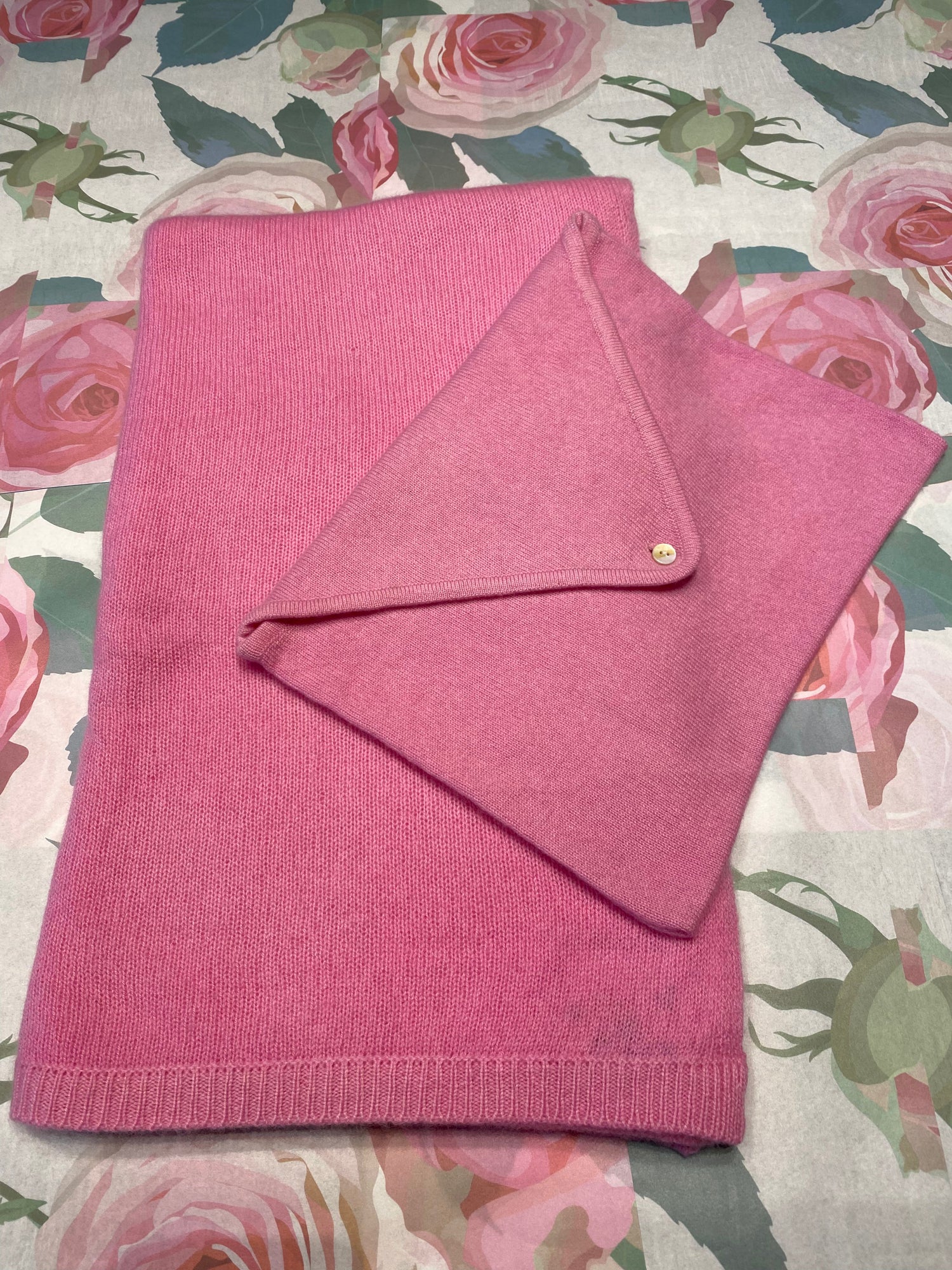 Cashmere travel blanket draped showing luxurious 150cm x 110cm size