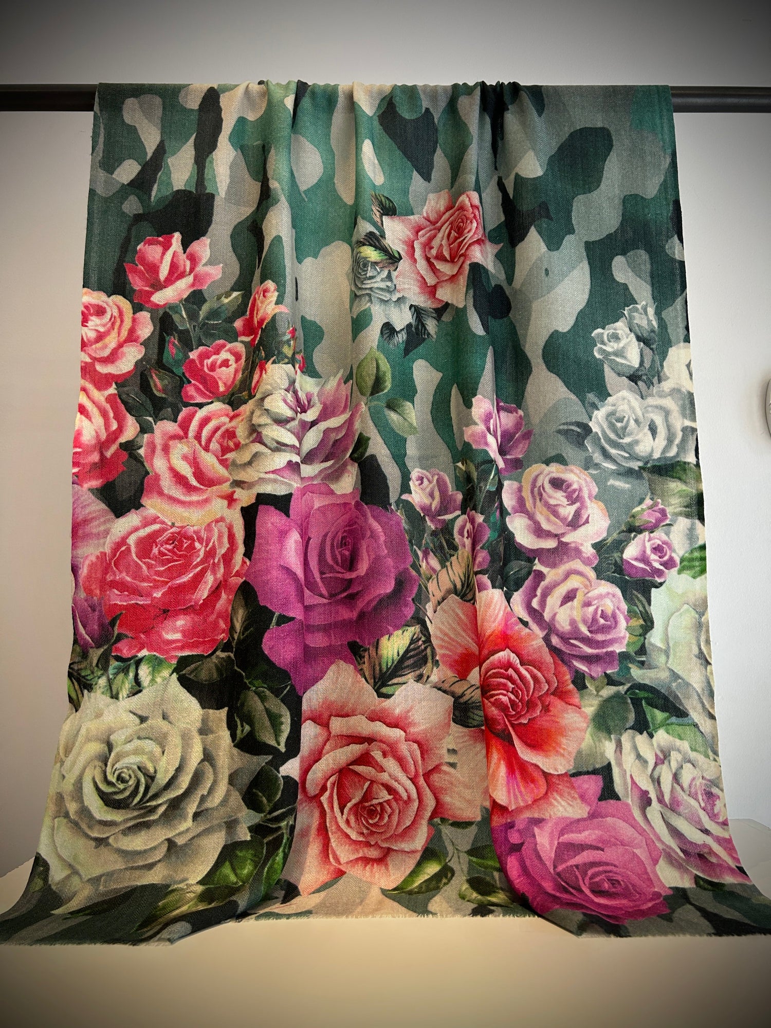 Large silk scarf detail - premium silk texture and elegant drape