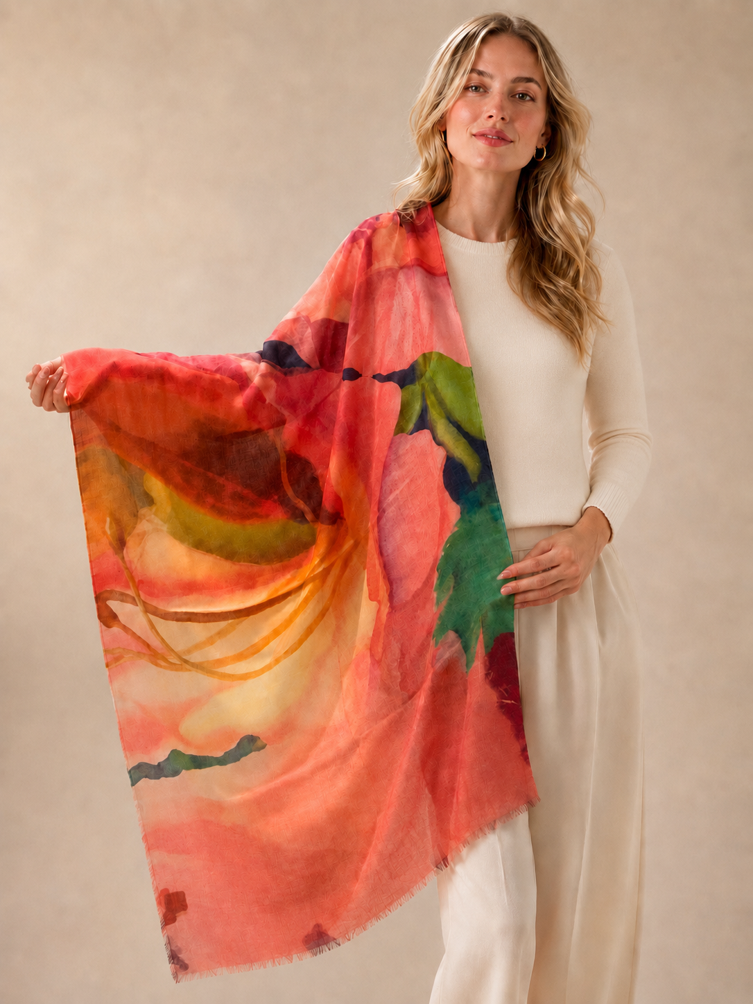 A lightweight hand loomed cashmere scarf
