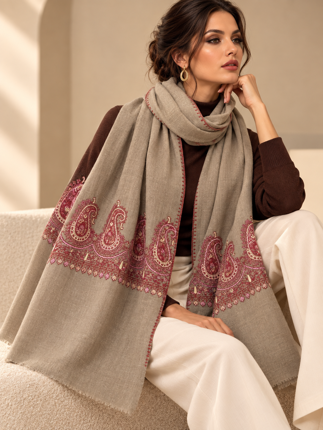 A beautiful hand woven and hand embroidered shawl
