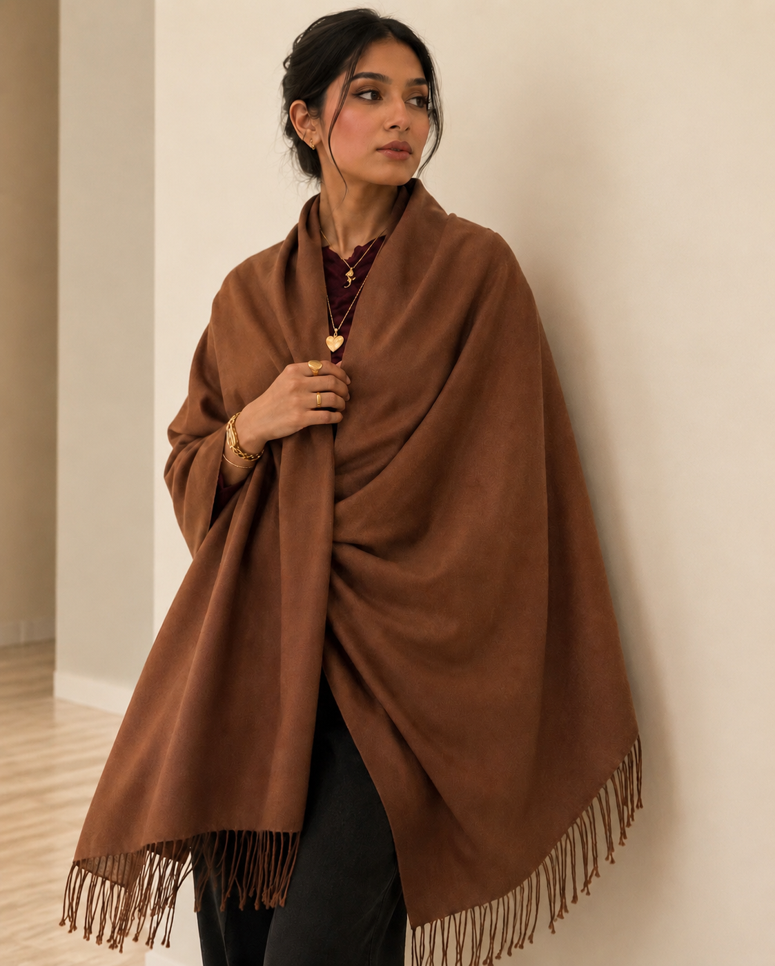 Luxury handwoven pashmina shawl in rich jewel tones — Kumari's