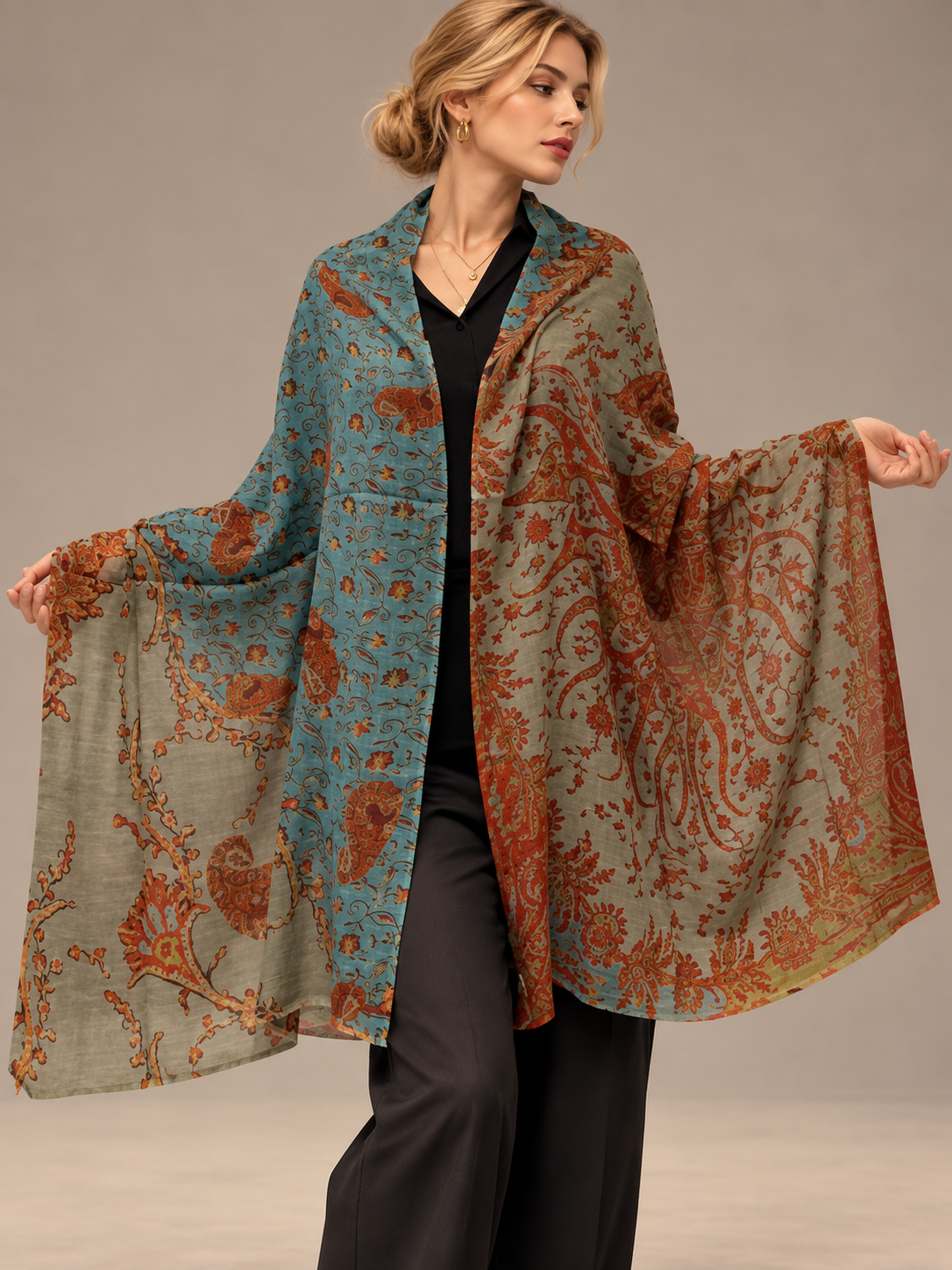 A delicate and gorgeous cashmere handwoven shawl