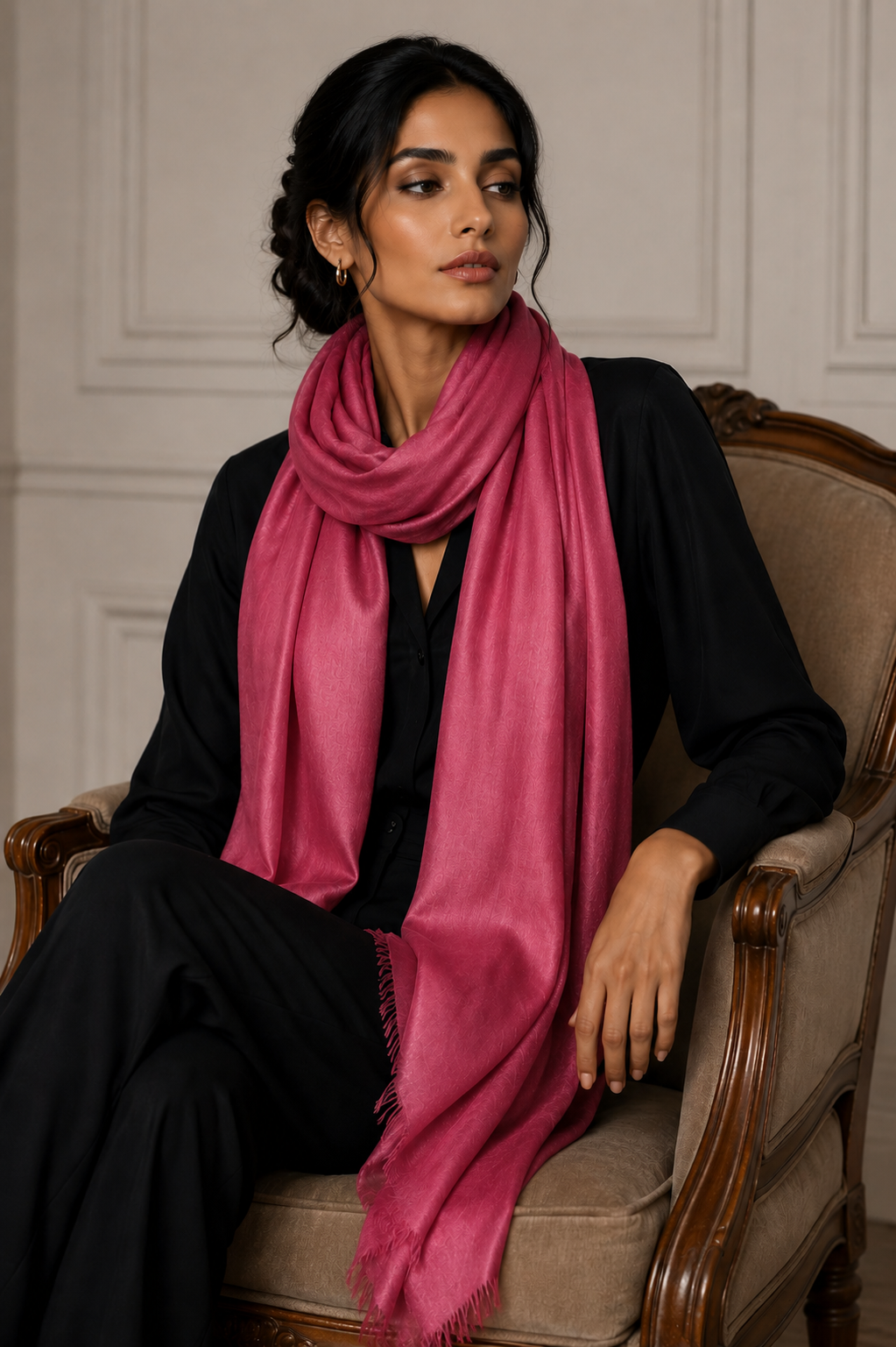 A beautiful pink handwoven cashmere shawl