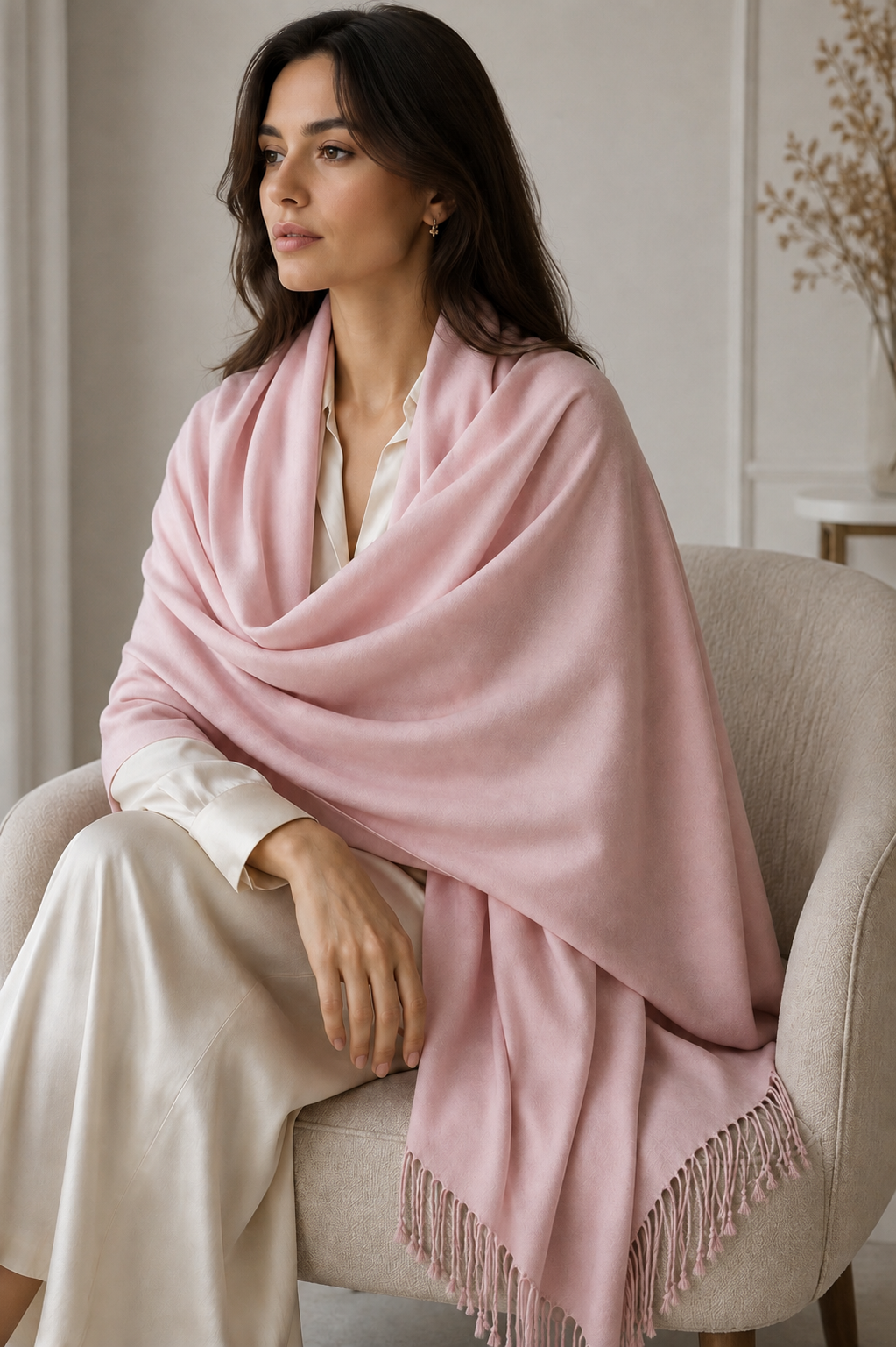 Luxury handwoven pashmina shawl in soft pink — Kumari's