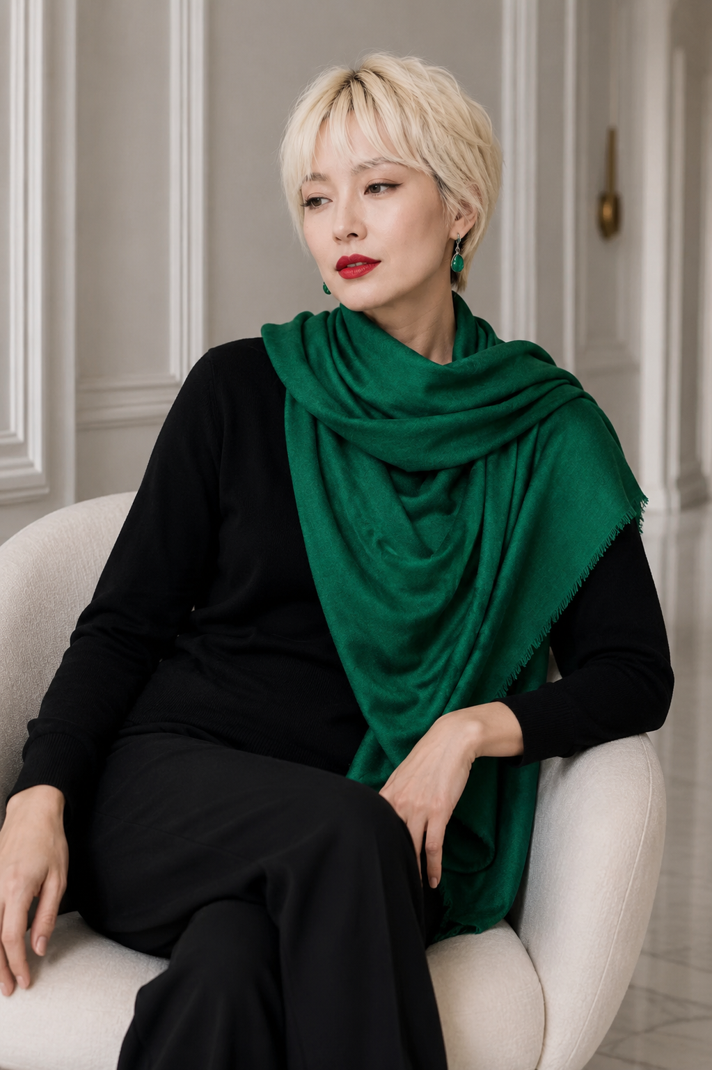 A beautiful green lightweight cashmere shawl