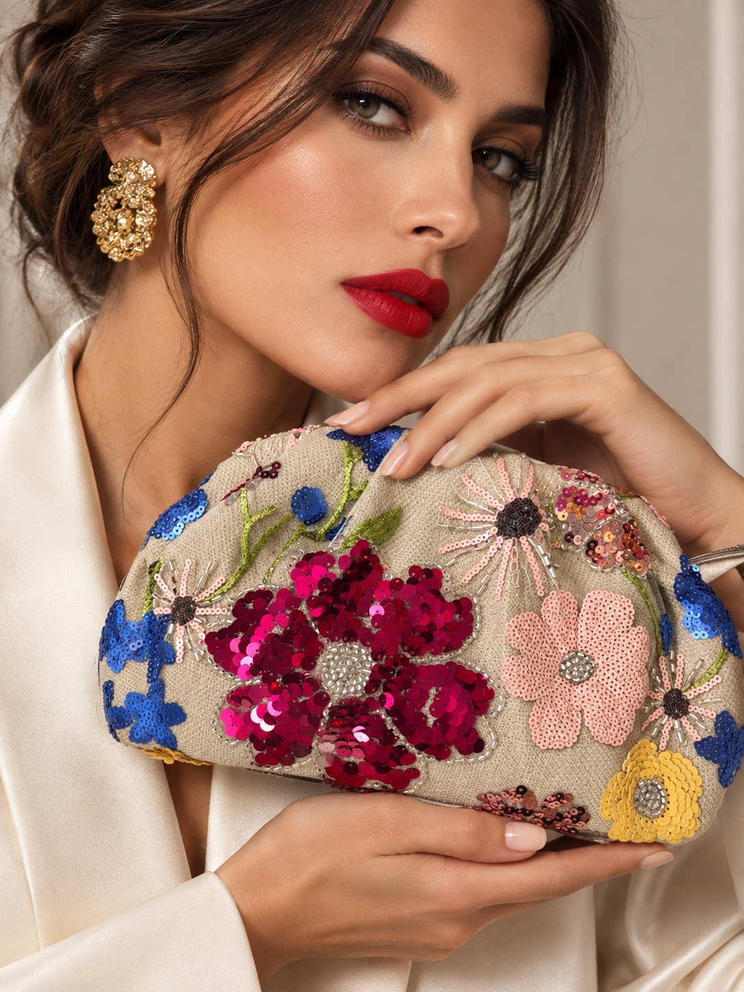A beautiful floral sequin clutch