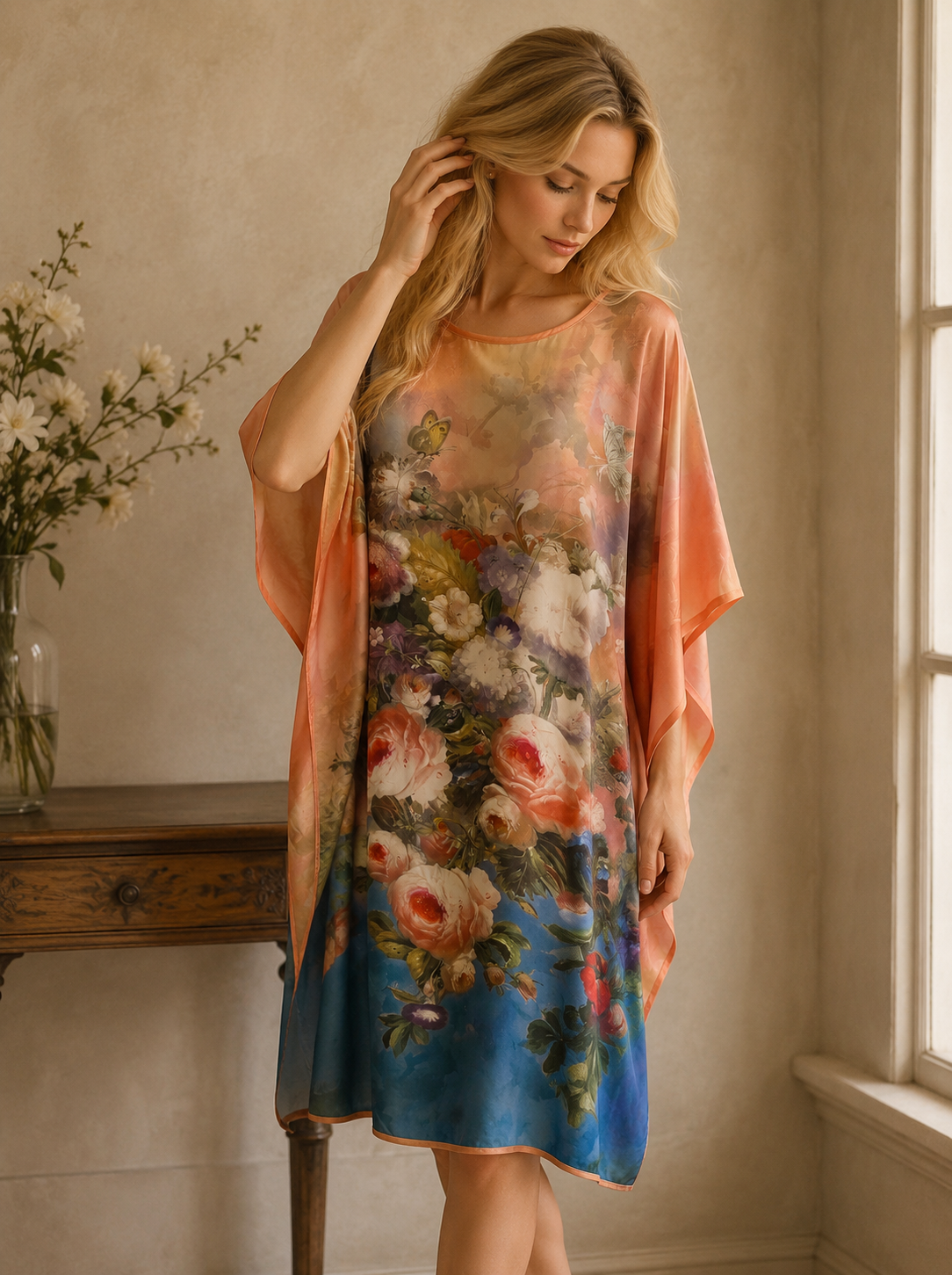 Silk tunic in soft florals