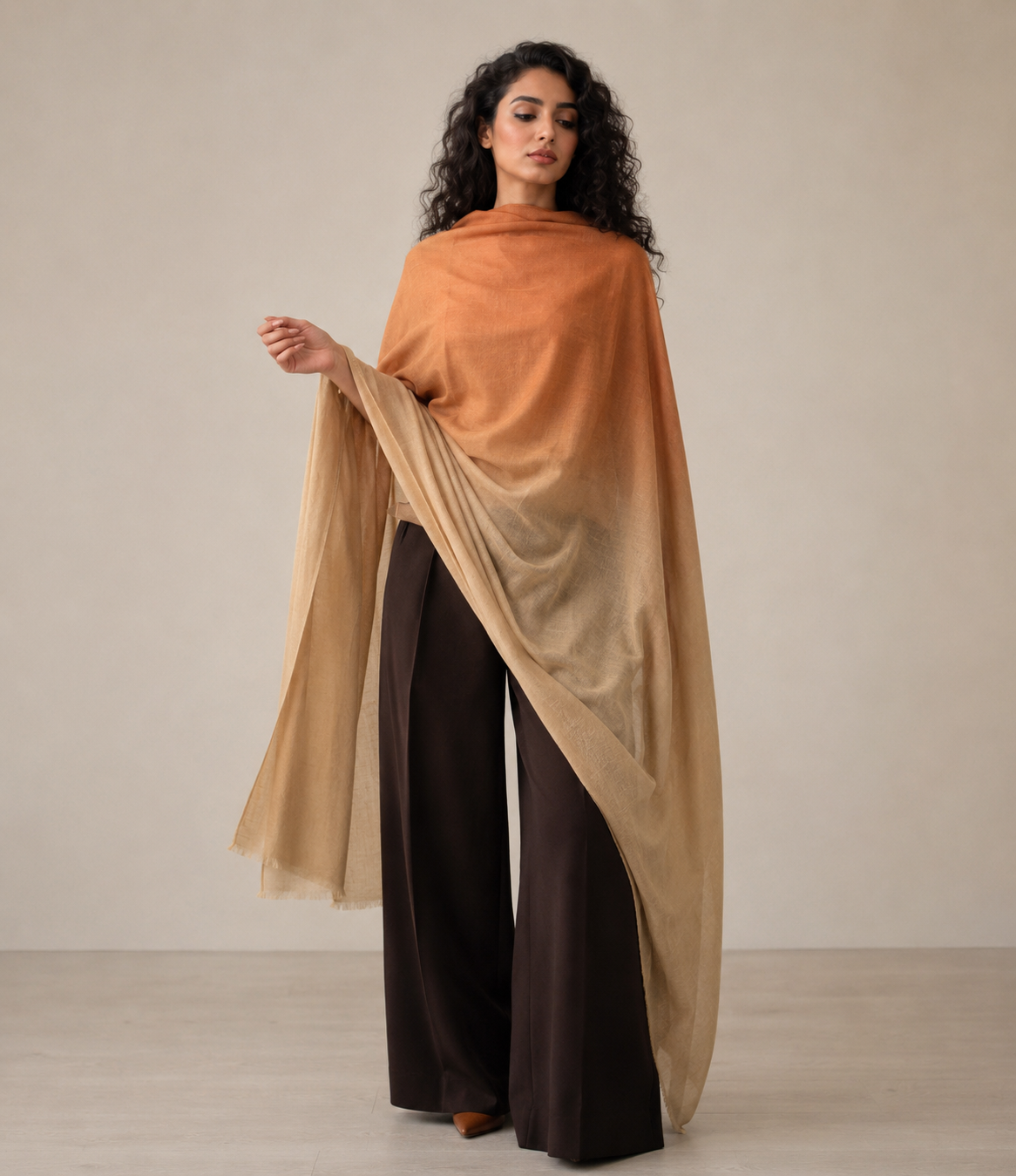 Hand loomed cashmere two tone shawl