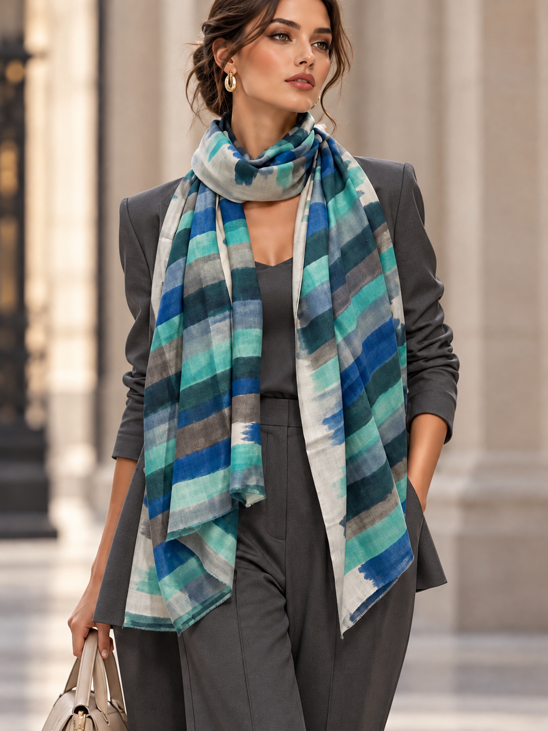 A beautiful striped blue on blue cashmere scarf