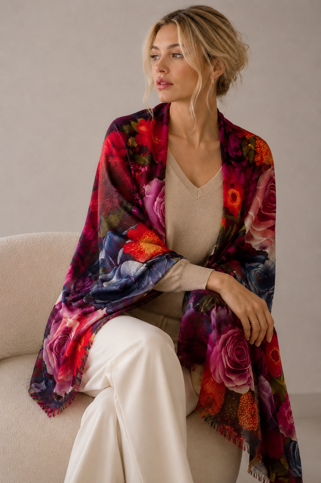 Floral handwoven cashmere shawl