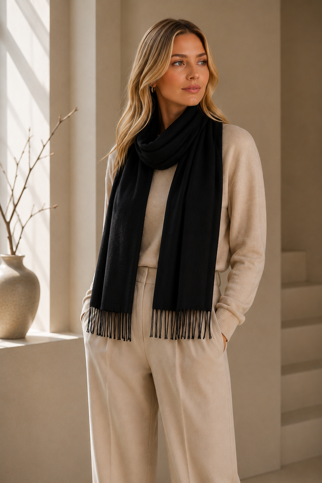 A beautiful black pashmina hand loomed scarf