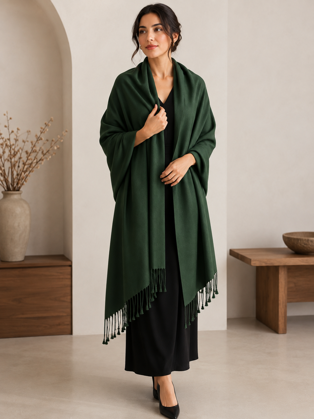 Hunter green pashmina shawl