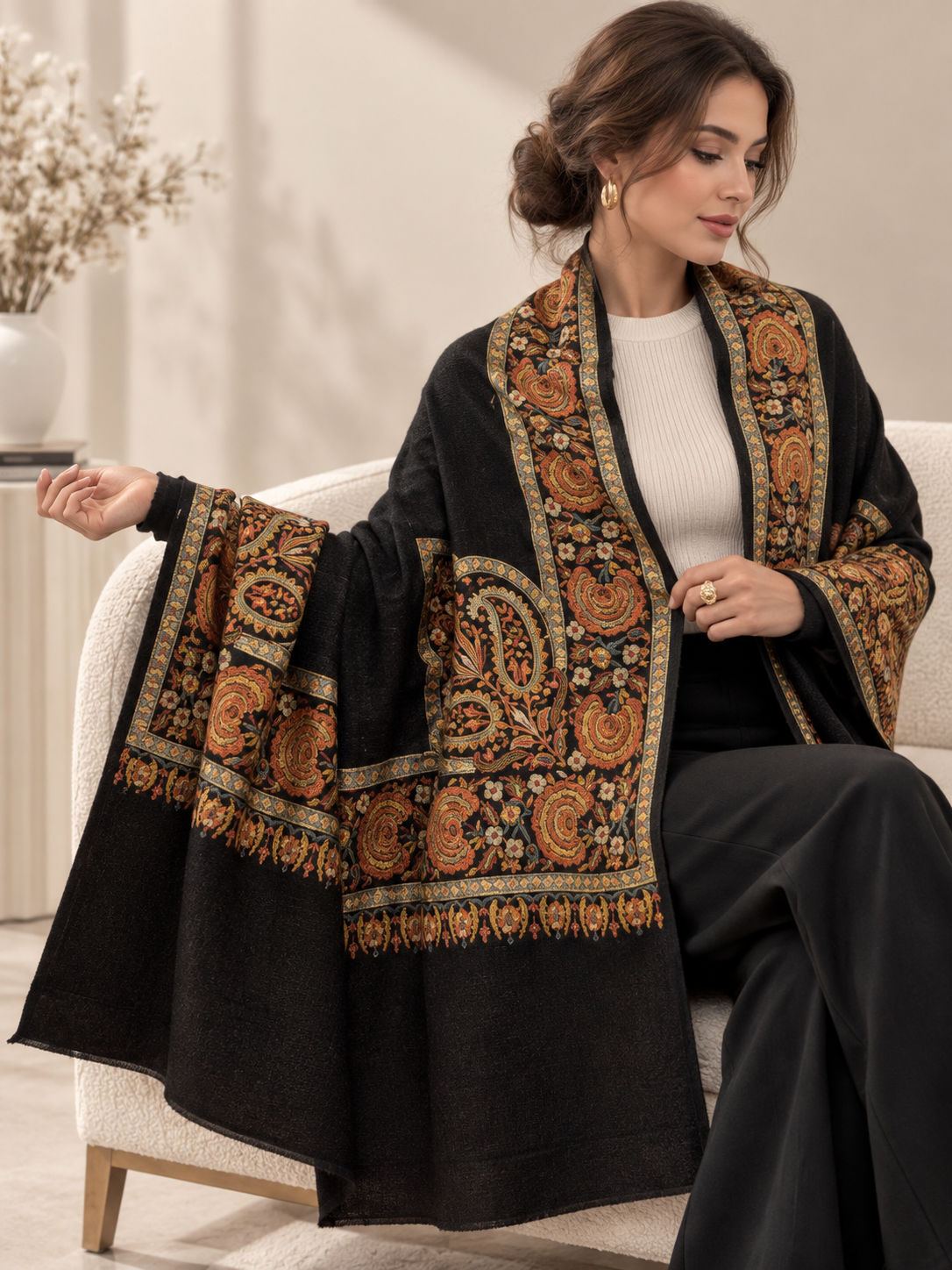 Hand-Woven Hand-Embroidered Shawl