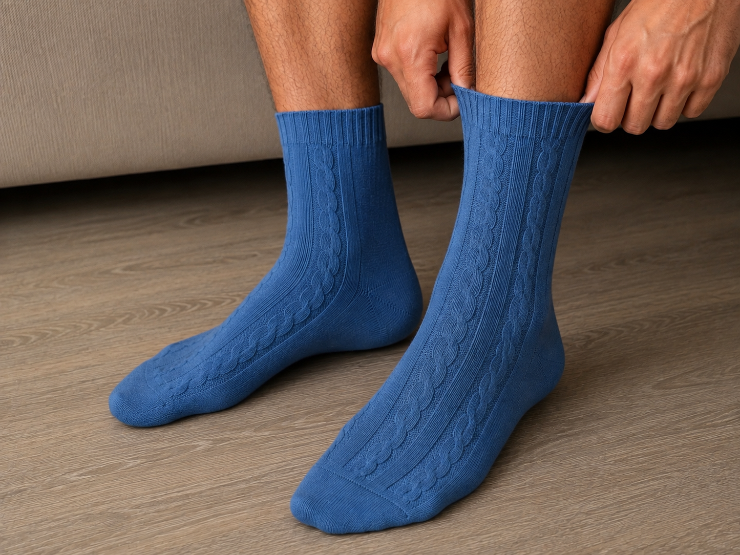 Blue Cashmere Cable Sock
