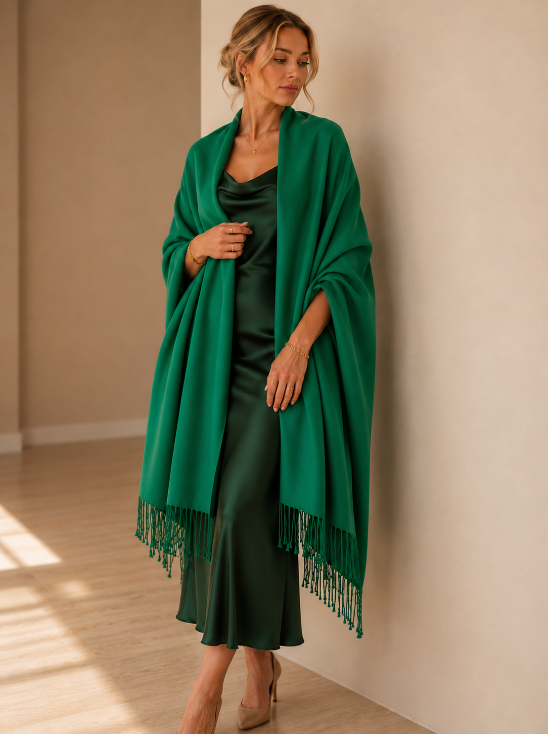 Luxury handwoven pashmina shawl in soft green — Kumari's