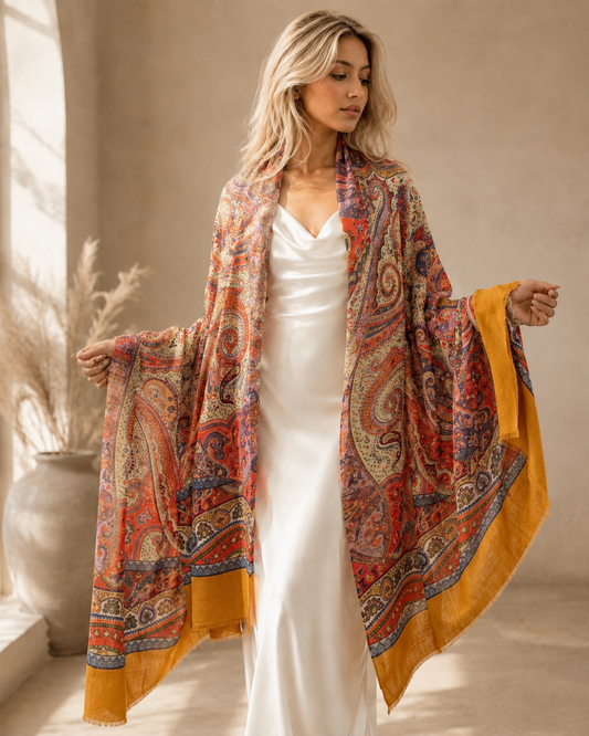 Handwoven paisley wool shawl