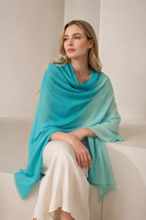 Two tone blue cashmere shawl