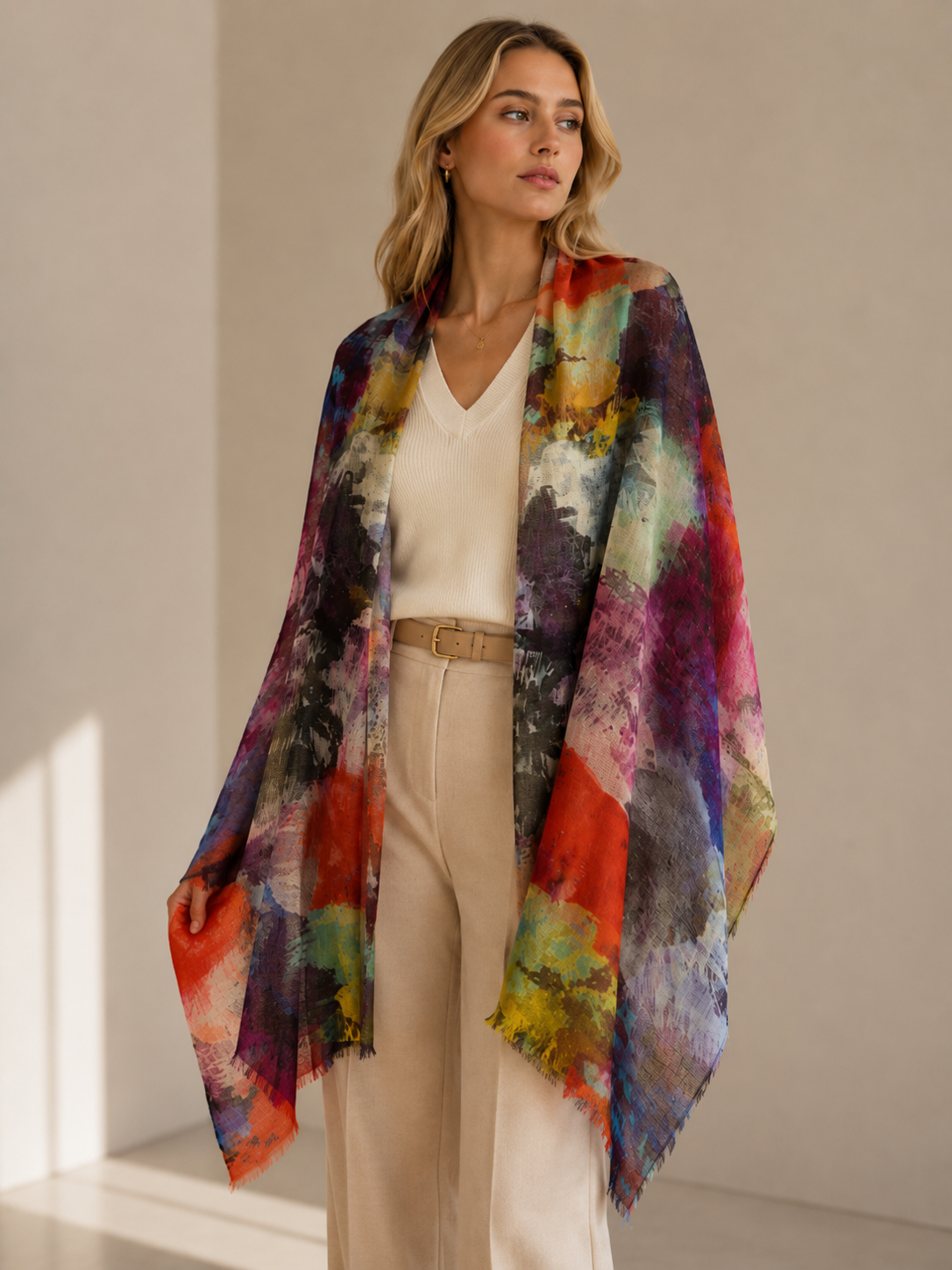 Colourful fine wool scarf