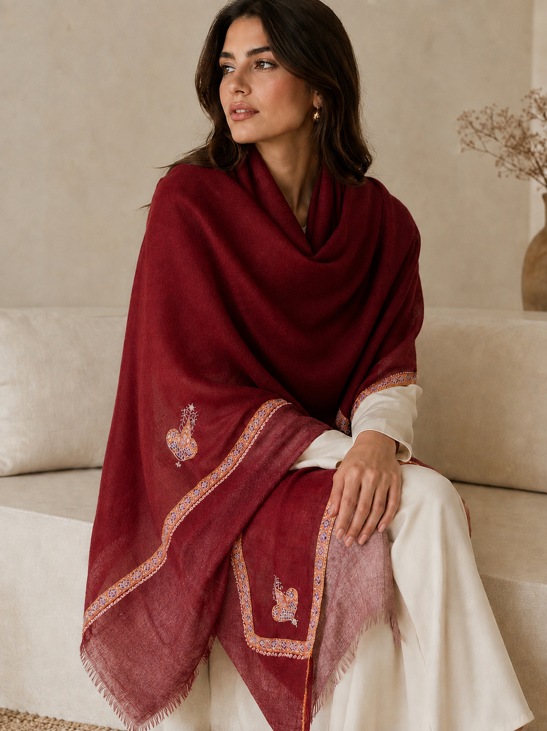 Hand woven Hand embroidered shawl