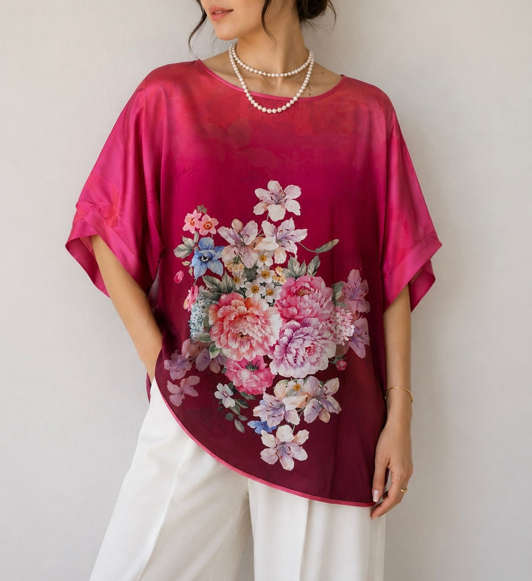Pink floral Silk tunic