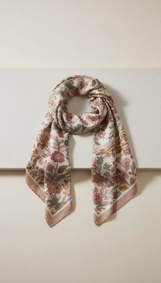Silk Scarf in Garden Mosaic Print